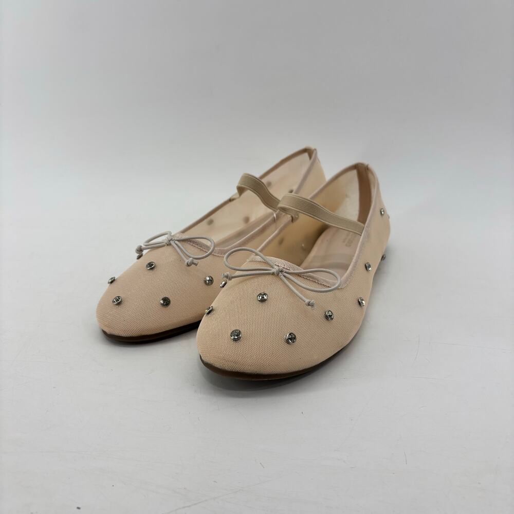 Project Cloud Amity Nude Rhinestone Ballet Flats Mesh Bow Glam